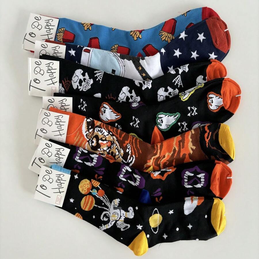 Pack de 24 Calcetas Largas para Hombre con Diseños Coloridos – Mezcla de Colores - Blanco - Ver 1