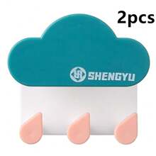 2个云朵和水滴挂钩，浴室免钻，强力承重粘性挂袋，钥匙配件，无痕粘性挂钩，浴室门厅，卧室，衣柜挂钩 - 彩色 - 查看 16