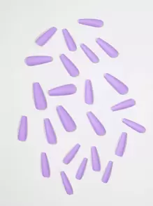 24 chiếc móng tay giả dài màu tím lì + 1 chiếc gel thạch + 1 chiếc dũa móng tay, dụng cụ làm móng, dụng cụ làm móng - Màu tím - Xem 4