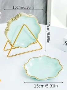 6pcs Set With Metal Rack, Plates, Square Tray, Waste Tray, Bone Tray, Fruit Tray, Dessert Tray, Cake Tray, Snack Tray, Breakfast Tray, Kitchen Supplies, Kitchen Utensils, Tableware Accessories