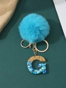 1pc Creative Letter Stone Resin Keychain With Butterfly Tassel, Girl Key Chain - Blue - View 37