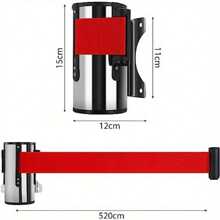 Queue Barrier Belt 5M Wall Mounted Retractable Red Security Belt Rope Barrier With Stainless Steel Support For Outdoor Ribbon Control Crowd