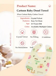 1/2/3pcs Pink Random Pattern Baby Cartoon Rabbit And Dinosaur Pattern Bibs, Suitable For All Seasons, Fashionable Pure Pink Baby Bibs, Suitable For Daily Dining, Baby Waterproof U-Shaped Snap Bibs, With Floral Crystal Velvet Fabric, Feeding Bibs - Pink-random Pattern - View 5