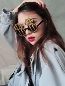 1 pieza Gafas con diseño de dinero divertido, gafas de plástico con signo de dólar lindo para fiesta de cumpleaños, Halloween - dolar dorado - Ver 7