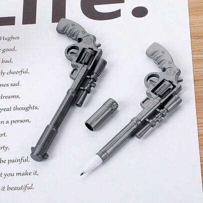 2入組左輪手槍造型圓珠筆藍色簽名筆文具學生用