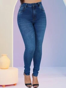 Women's Skinny Jeans In Blue Wash, Shaping, High Waist With Elastane, Lifts The Butt - 藍色 - 查看 1