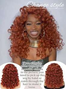 18 Inch Copper Ginger Synthetic Fiber Curly Wig With Bangs, Fluffy Natural Looking Cosplay Wig, Heat Resistant - Dirty Orange - View 8