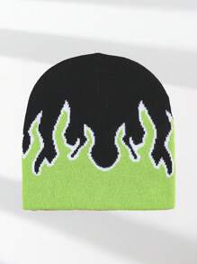 1pc Men's Unique Y2K Fire Pattern Knitted Beanie Hat, Suitable For Autumn/Winter Warmth And Casual Outfit Winter Hat Fall Outfit