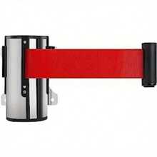 Queue Barrier Belt 5M Wall Mounted Retractable Red Security Belt Rope Barrier With Stainless Steel Support For Outdoor Ribbon Control Crowd