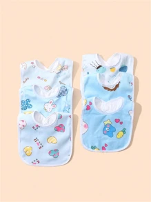 1/2/3 piezas Baberos de bebé con estampado de caramelo de color azul al azar, aptos para uso diario, baberos impermeables con estampado de dibujos animados para bebés de las cuatro estaciones, baberos tipo pañuelo de bebé niño con lindos patrones de animales