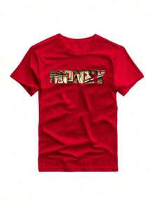 Men's Short Sleeve Round Neck Cotton Printed T-Shirt, Casual Comfortable Spring Summer Autumn Tops, Men's Tops Clothing - Đỏ - Xem 1