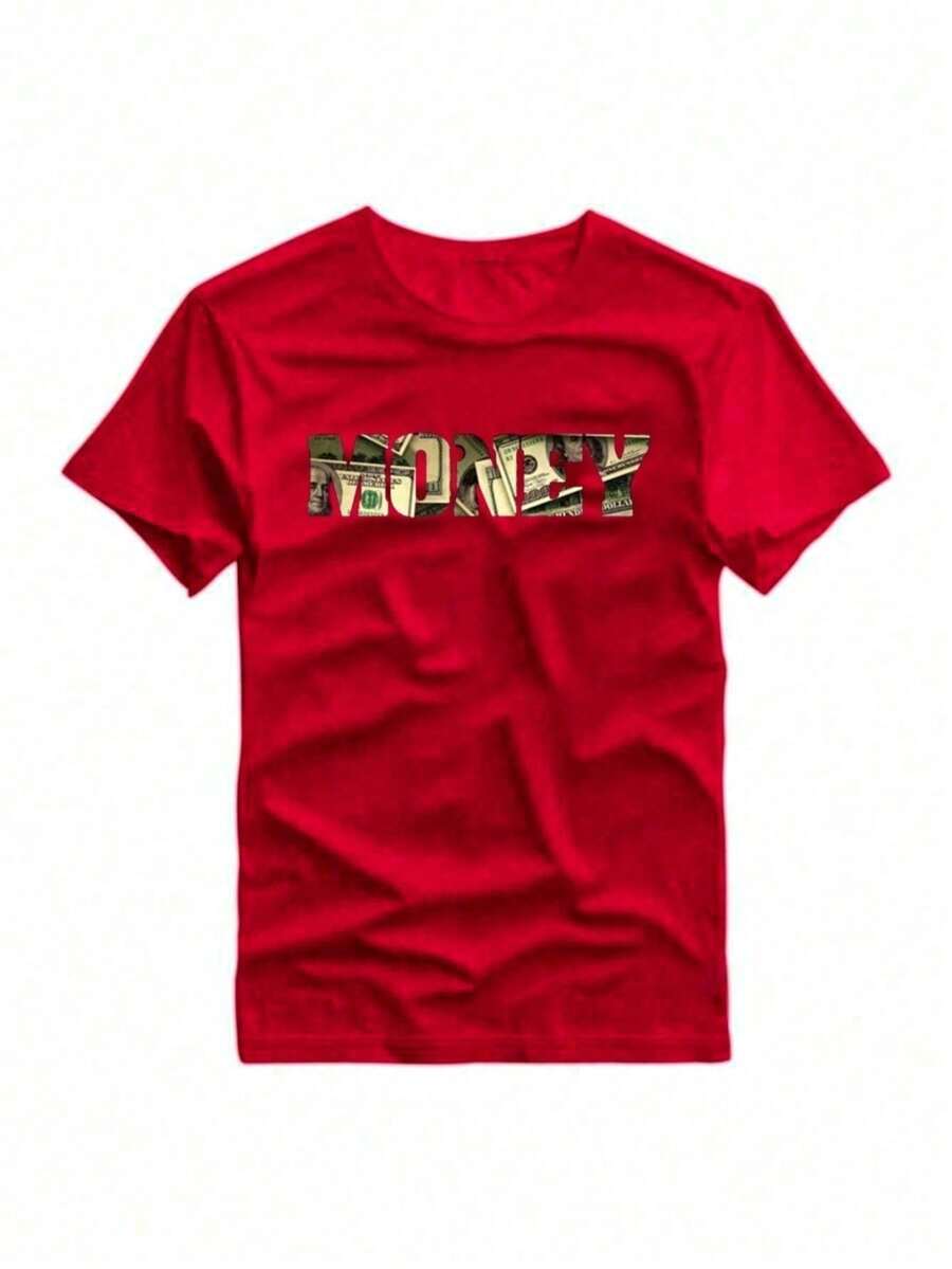 Men's Short Sleeve Round Neck Cotton Printed T-Shirt, Casual Comfortable Spring Summer Autumn Tops, Men's Tops Clothing - Đỏ - Xem 1