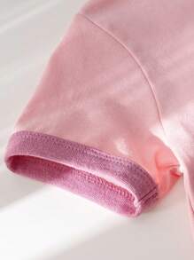 1 件休闲可爱读书泰迪熊、花朵、字母涂鸦印花柔软透气宽松圆领短袖 T 恤套头衫，适合年轻女孩，春夏季 - 粉色 - 查看 5