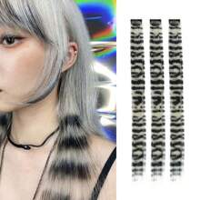 3pcs/Set Synthetic Clip-In Hair Extensions For Women, Long Straight Rainbow Zebra Striped Feather Hair Piece, For Halloween, Daily Wear, Party