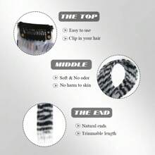 3pcs/Set Synthetic Clip-In Hair Extensions For Women, Long Straight Rainbow Zebra Striped Feather Hair Piece, For Halloween, Daily Wear, Party