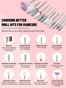 YOKEFELLOW 电动美甲打磨机套装，专业美甲打磨机，粉白配色，30000RPM 转速，便携式美甲锉抛光工具，配备 12 个钻头、6 个砂圈和 1 包砂圈，适用于切割凝胶指甲油，美甲修脚套装，美甲师或初学者美甲沙龙使用。 - 粉色 - 查看 7