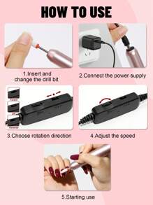 YOKEFELLOW 电动美甲打磨机套装，专业美甲打磨机，粉白配色，30000RPM 转速，便携式美甲锉抛光工具，配备 12 个钻头、6 个砂圈和 1 包砂圈，适用于切割凝胶指甲油，美甲修脚套装，美甲师或初学者美甲沙龙使用。 - 粉色 - 查看 8