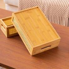 1 hộp đựng đồ bằng gỗ dạng lưới nhiều kích cỡ, hộp đựng đồ trang điểm trong phòng ngủ, khay để bàn phòng khách, hộp đựng đồ hình chữ nhật - Màu Khaki - Xem 2