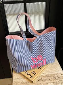 这款双面条纹帆布手提袋轻便易携，适合商务、休闲以及日常购物等各种场合。尤其适合年轻的女大学生、职场新人以及白领人士。它还可以用作背包、手提包、帆布包或书包。容量大，便携易折叠。 - 藍色 - 查看 3