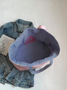 这款双面条纹帆布手提袋轻便易携，适合商务、休闲以及日常购物等各种场合。尤其适合年轻的女大学生、职场新人以及白领人士。它还可以用作背包、手提包、帆布包或书包。容量大，便携易折叠。 - 藍色 - 查看 8