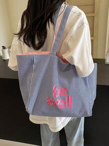 这款双面条纹帆布手提袋轻便易携，适合商务、休闲以及日常购物等各种场合。尤其适合年轻的女大学生、职场新人以及白领人士。它还可以用作背包、手提包、帆布包或书包。容量大，便携易折叠。 - 藍色 - 查看 4