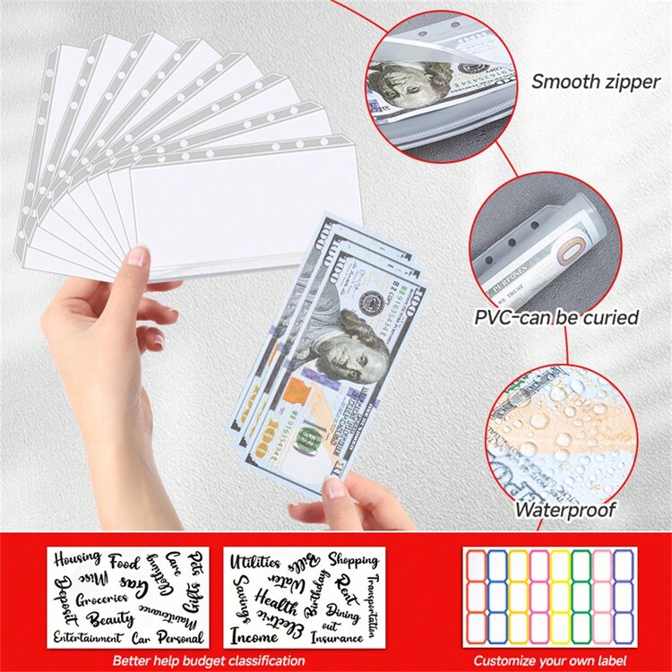Bìa sổ tiết kiệm tiền, Sổ lập kế hoạch ngân sách A6, Sổ ngân sách có phong bì đựng tiền mặt có khóa kéo, Phong bì đựng tiền mặt để lập ngân sách với Thẻ ngân sách, Bìa sổ ngân sách để quản lý ngân sách và tiết kiệm tiền - Nhiều màu - Xem 3