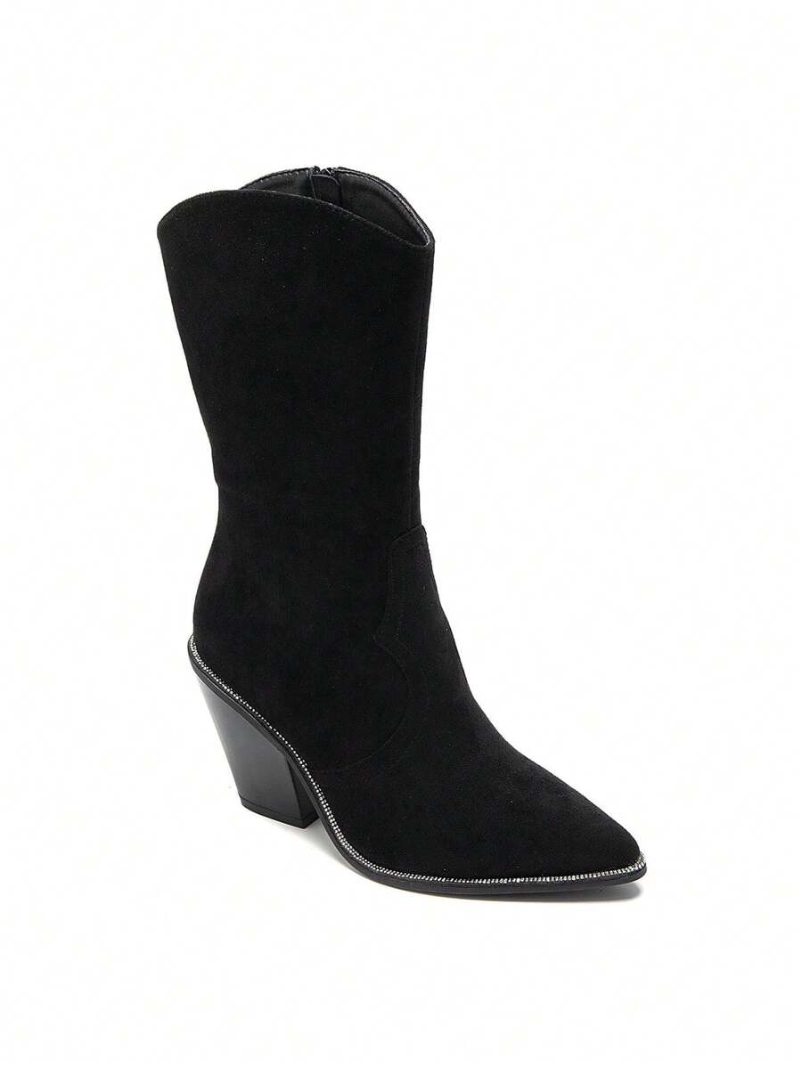 Bottes Haute Western à Talon épais And Bout Point Décoratif - Black - View 1