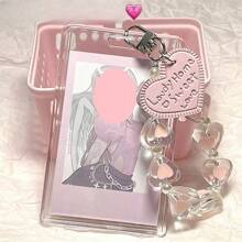 Kpop 透明亚克力照片卡夹钥匙扣，配有可爱水晶绳吊坠，适合偶像收藏品、学校用品、返校季
