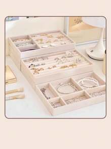 4件/套 奢华天鹅绒首饰托盘展示盒，优雅的耳环、戒指、项链和手镯收纳盒，完美适用于梳妆台和卧室装饰，是圣诞节、情人节、珠宝派对和返校庆祝活动的理想礼物，以时尚和实用性提升您的珠宝收藏。 - 灰色 - 查看 6