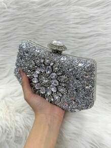 Glittery Pearl Party Bag Crossbody Strap With Wallet Closure With Chain Strap Removable Chain Hand Strap Studded With Stones - 銀色 - 查看 4