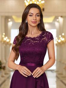 MIUSOL Floral Lace Corset With Ruffle Hem Cocktail Dress, For Valentine's Day - Maroon - View 9