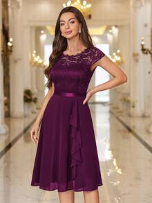 MIUSOL Floral Lace Corset With Ruffle Hem Cocktail Dress, For Valentine's Day - Maroon - View 6