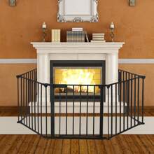 Froadp High Fireplace Guard Grill Foldable Metal Fireplace Grill With Pet Gate Door 5 Panels - Black - View 8