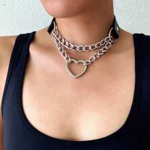 Yanxyad Collar gargantilla de cuero, collar gótico punk rock con forma de corazón, regalo para el Día de San Valentín, Día de la Madre - cláusula de cadena - Ver 2