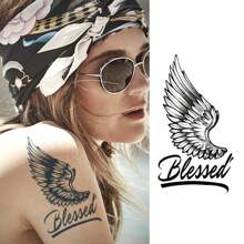 JKCODE TATTOO Independent Designer Sacred Angel Wings & Letter Doodle, Herbal Dye Temporary Tattoo, 15-Day Realistic Tattoo Experience