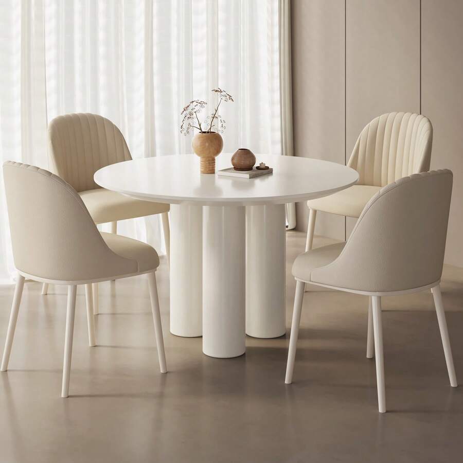46.06" Cream White Dining Table Set With 2/4 Chairs, Modern Round Kitchen Table, Small Indoor End Table For Kitchen, Bar, Living Room, Small Space, Easy Assembly, Guyii - White - View 1