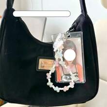 Kpop 透明亚克力照片卡夹钥匙扣，配有可爱水晶绳吊坠，适合偶像收藏品、学校用品、返校季