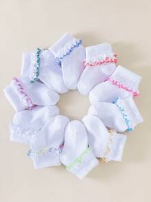 5 Pairs Baby Girls' Princess Lace Ruffle Fashion Versatile Breathable Socks, Suitable For Baby Girls' Daily Casual Wear, Random Color - Multicolor - View 2