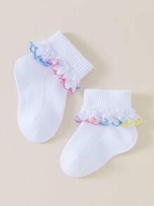 5 Pairs Baby Girls' Princess Lace Ruffle Fashion Versatile Breathable Socks, Suitable For Baby Girls' Daily Casual Wear, Random Color - Multicolor - View 4