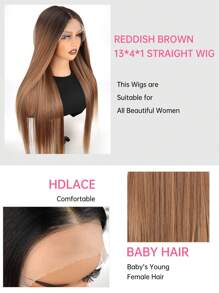 渐变棕色直发假发合成蕾丝前假发，13x4*1 T 部分合成蕾丝假发预拔长直发假发，适合女士 30 英寸顺滑直发假发深根棕色混合假发，适合初学者 - 漸層棕色 - 查看 8