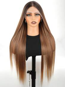 渐变棕色直发假发合成蕾丝前假发，13x4*1 T 部分合成蕾丝假发预拔长直发假发，适合女士 30 英寸顺滑直发假发深根棕色混合假发，适合初学者 - 漸層棕色 - 查看 9