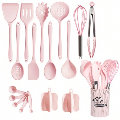 18pcs/Set Silicone Cooking Utensils Set - Full Silicone Kitchen Cookware Set With Storage Bucket - Includes Spatula, Spoon, Kitchen Tools, Easy-Cleaning - Great For Cooking And Baking - Perfect For Back To School And Dorm Essentials