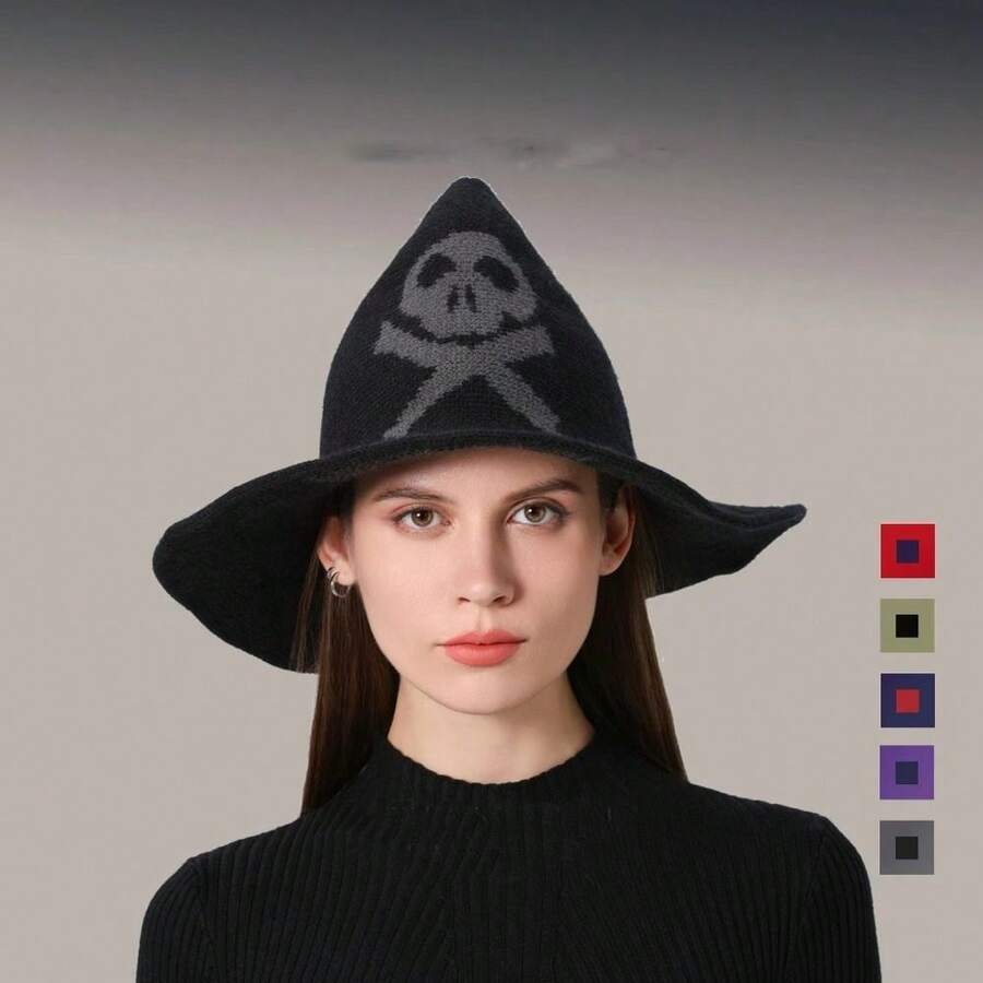 1 Pc Halloween Knit Hat Vintage Wool Witch Hat Dress Up Party Holiday Decoration Masquerade Hat