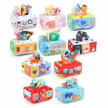 1 套婴儿蒙特梭利软纸巾盒玩具感官学习布玩具多功能彩色纸巾盒玩具适合婴儿，圣诞节