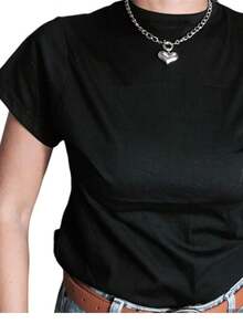 Kit 2 Women's T-Shirts Short Sleeve Crew Neck 100% Cotton - 黑色 - 查看 3