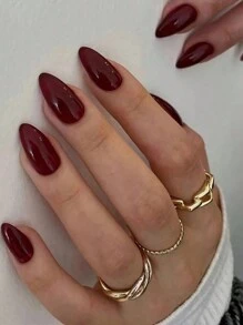 30 piezas Puntas de uñas cortas y afiladas de color rojo sólido retro, accesorios de arte de uñas de diseño elegante para uso diario de uñas postizas para mujeres