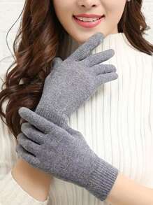 2 Pairs Unisex Solid Color Simple Knitted Full Finger Gloves, Warm For Autumn/Winter, Daily Life, Outdoor And Leisure Halloween Accessories Winter Gloves