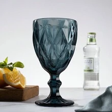 Juego de 6 copas de vino vintage, cristalería con relieve, vasos de cristal retro de 8oz para vino y agua, ideal para aniversario, fiesta, azul - Azul - Ver 8
