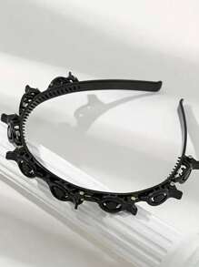 1pc Hairpin DIY Handmade Hair Accessory, Multi-Layer Hollow Braided Hair Band With Press Studs, Double-Layer Hair Clip Hairband Head Ornament, Bangs Braided Hair Clips For Daily Styling, Casual & Work Outfits Tiaras Y2k,Hairband,Hair Hoop Headbands, Black ,Home,Skincare Headband