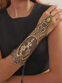 1 Peça Luva Vintage Estilo Barroco Dourada com Rendas e Pedras de Strass Embelezada, Acessório de Moda Y2K Soft Grunge Gótico, Adequada para Halloween, Ação de Graças, Eventos Formais, Casamentos, Viagens, Presentes no Dia dos Namorados